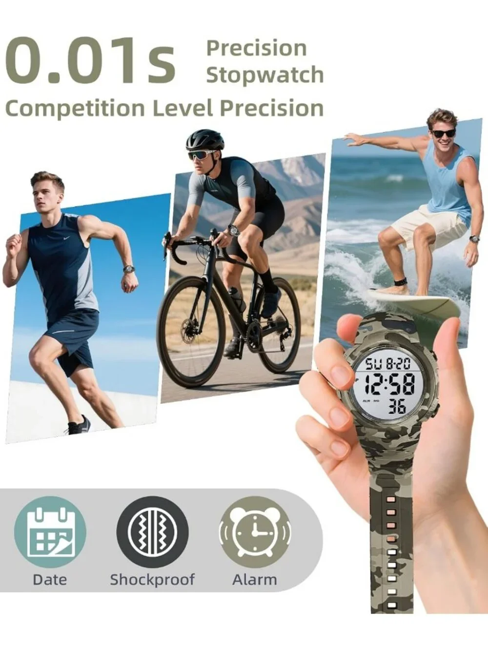 Waterproof Sport Digital Watch for Men, Referee Stopwatch, Fitness Tracker